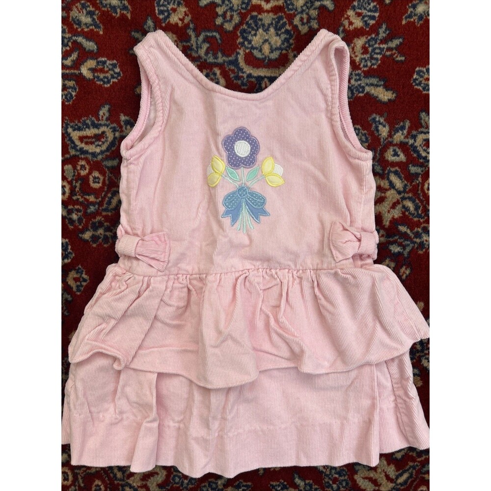 Vintage Pink Girls Corduroy Dress With Flowers 12 Months